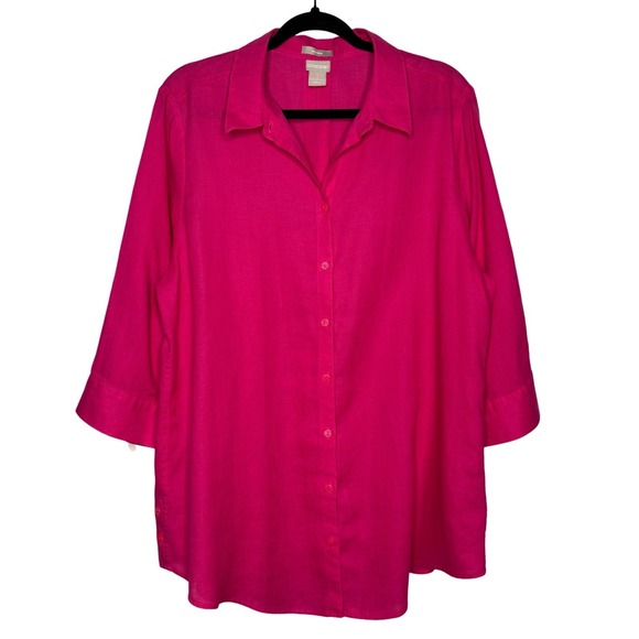 Chico's Tops - NWOT Chicos No Iron 100% Linen Pink Shirt Blouse Top 3/4 Sleeve Sz 3 (16/18) XL